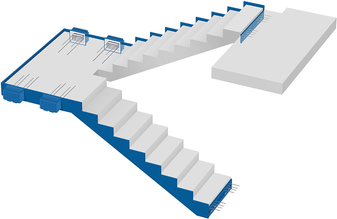 Gerader Treppenlauf, Treppenlauf und Podest entkoppelt – optimiert für Ortbeton