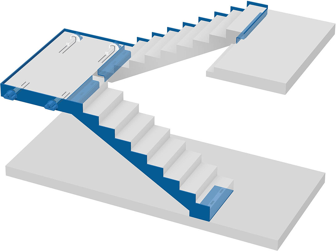 Des marches d’escalier droites, des marches d’escalier et un palier découplés